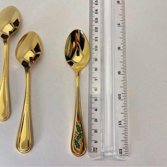 Retroneu Japan 24 k gold plated Spoons desert/appetizer Christmas Holly Design - Picture 12 of 14
